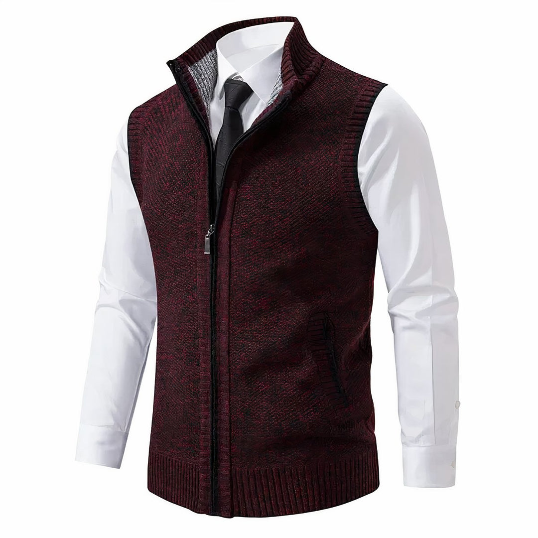 Men's Zip-Up Sleeveless Knit Cardigan Vest - Red