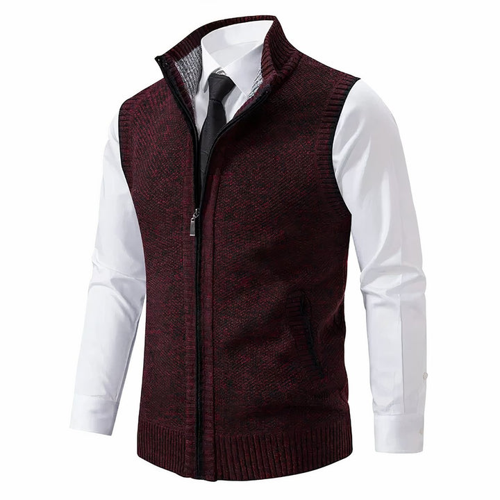Men's Zip-Up Sleeveless Knit Cardigan Vest - Red