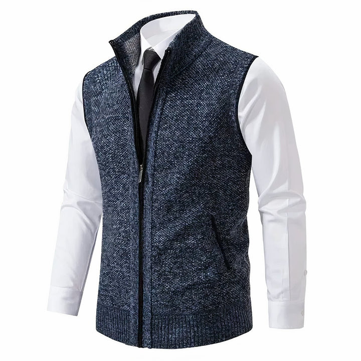 Men's Zip-Up Sleeveless Knit Cardigan Vest - Blue
