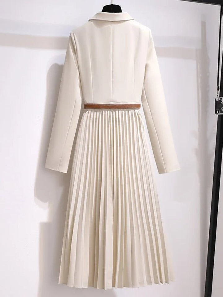 Midi Dress Belted Blazer Style Pleated