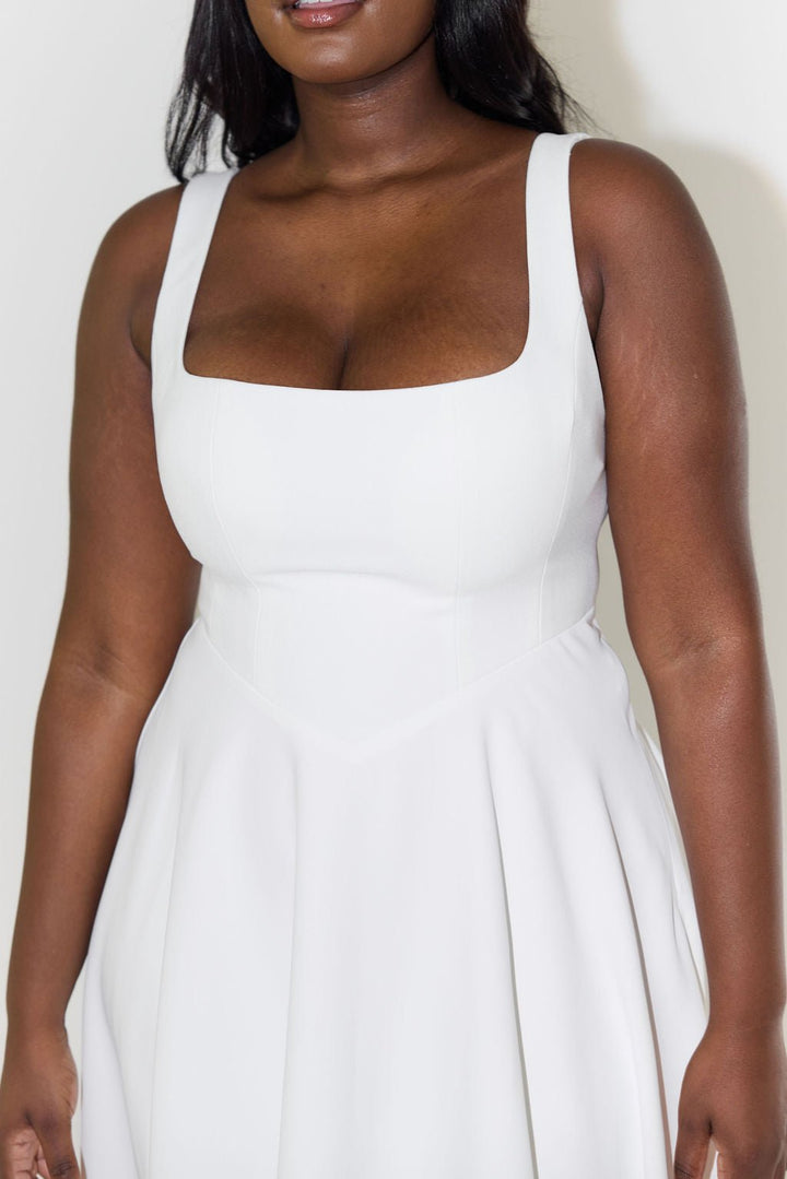 Midi Dress Square Neck A-Line Pleated Sleeveless