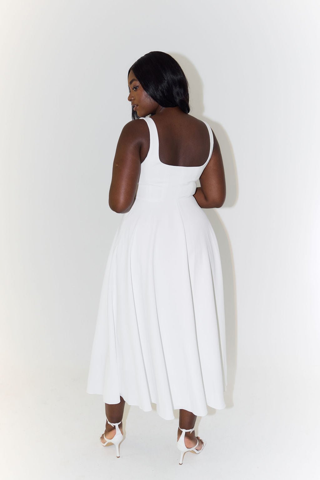 Midi Dress Square Neck A-Line Pleated Sleeveless