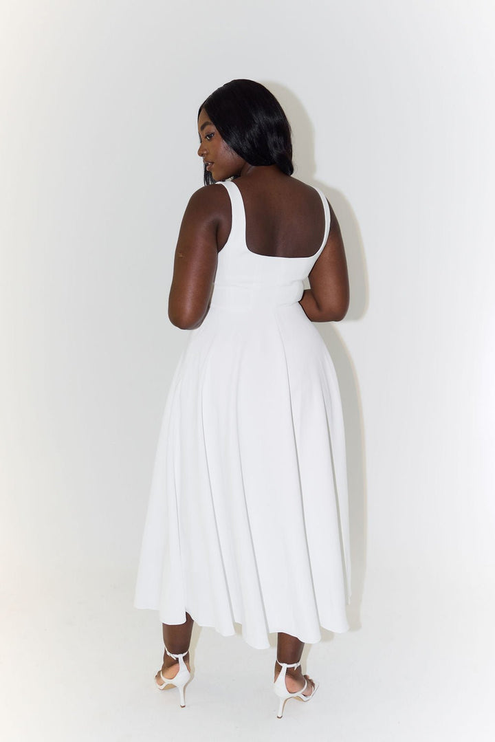 Midi Dress Square Neck A-Line Pleated Sleeveless
