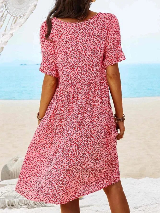 Mini Dress Cotton Flutter Sleeves V-Neck A-Line Summer