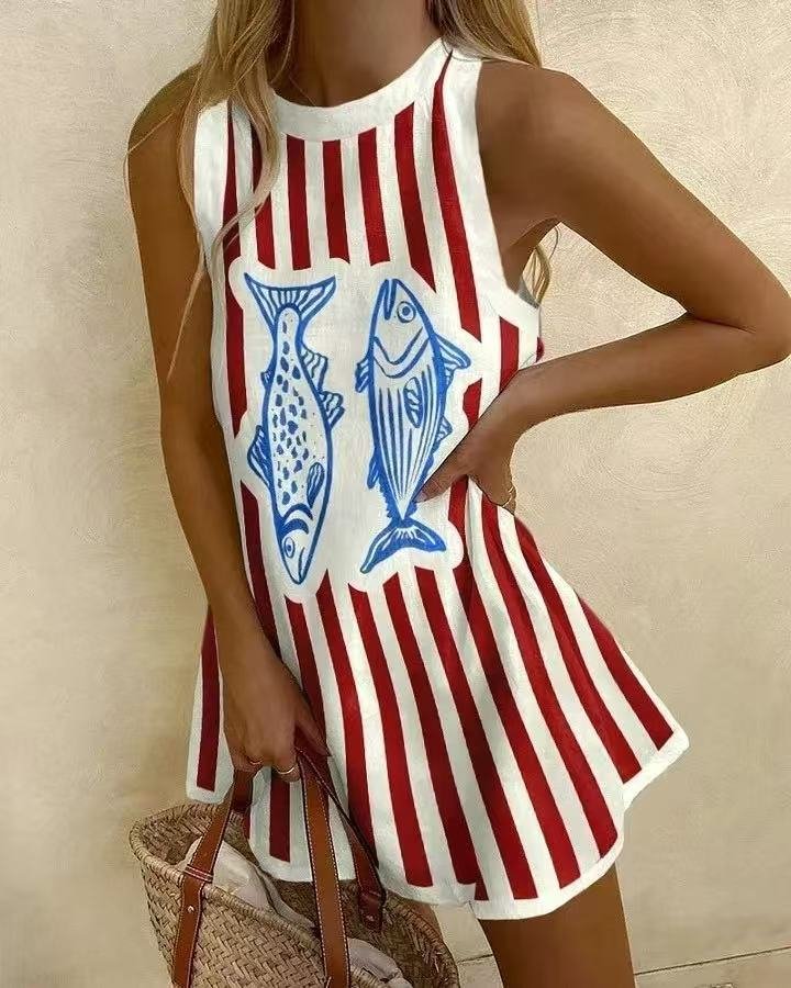 Mini Wrap Dress Sleeveless Striped Nautical Summer