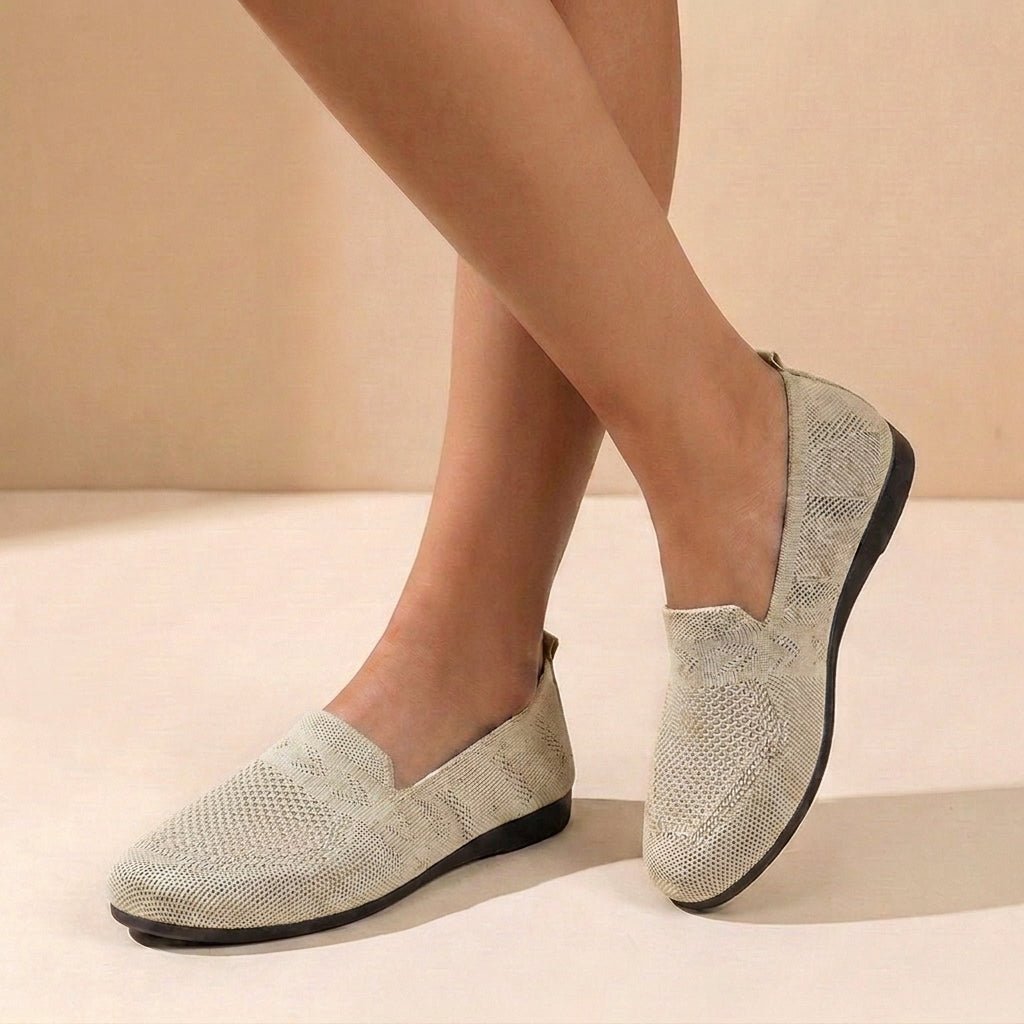Orthopedic Knit Flats Women's Slip-On Round Toe Comfort - Beige