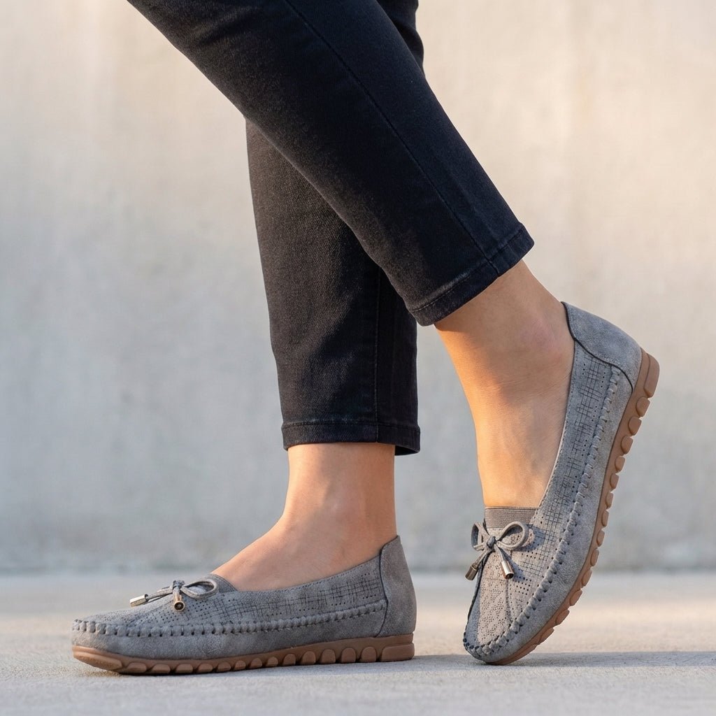 Orthopedic Loafers Slip-On Perforated Bow Women's Comfort - Gray