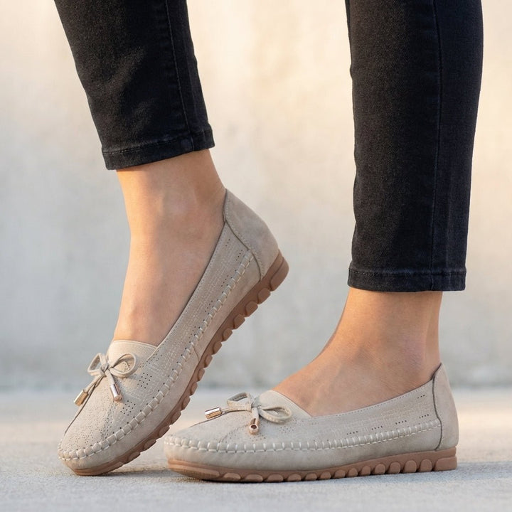 Orthopedic Loafers Slip-On Perforated Bow Women's Comfort - Off White