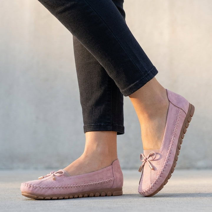 Orthopedic Loafers Slip-On Perforated Bow Women's Comfort - Pink