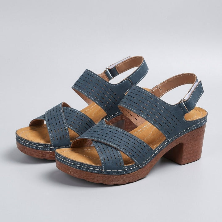 Orthopedic Platform Sandals Block Heel Open Toe Cut Out