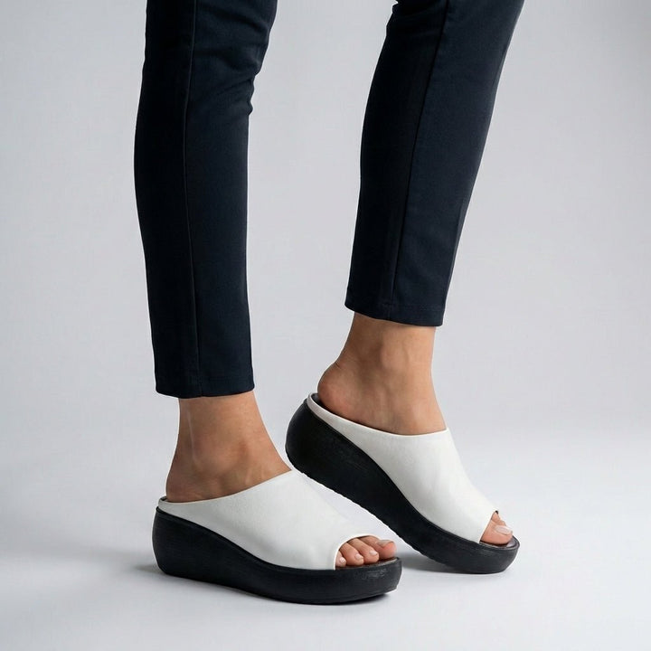 Orthopedic Platform Slide Sandals Leather Slip-On Open-Toe - White