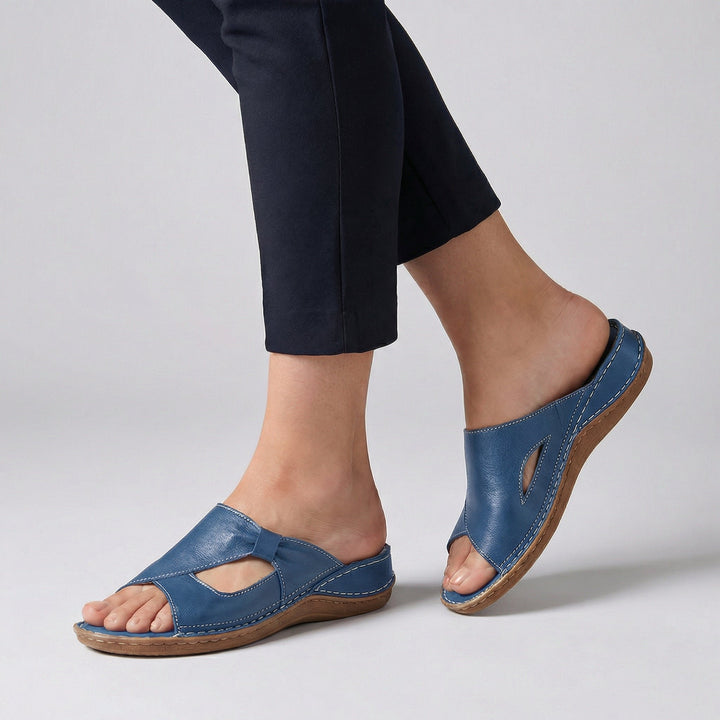 Orthopedic Slide Sandals Open-Toe Leather Comfort - Blue