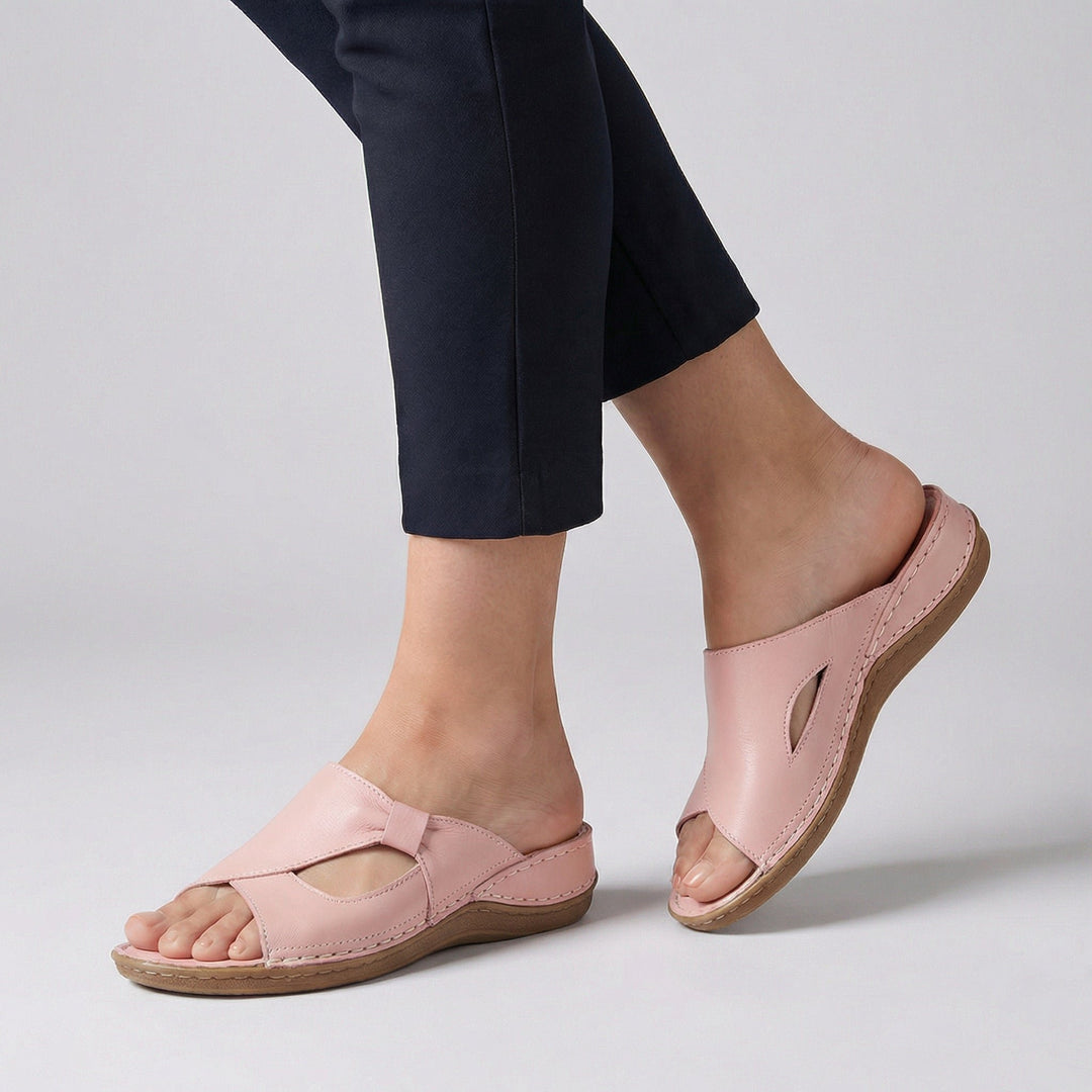 Orthopedic Slide Sandals Open-Toe Leather Comfort - Pink