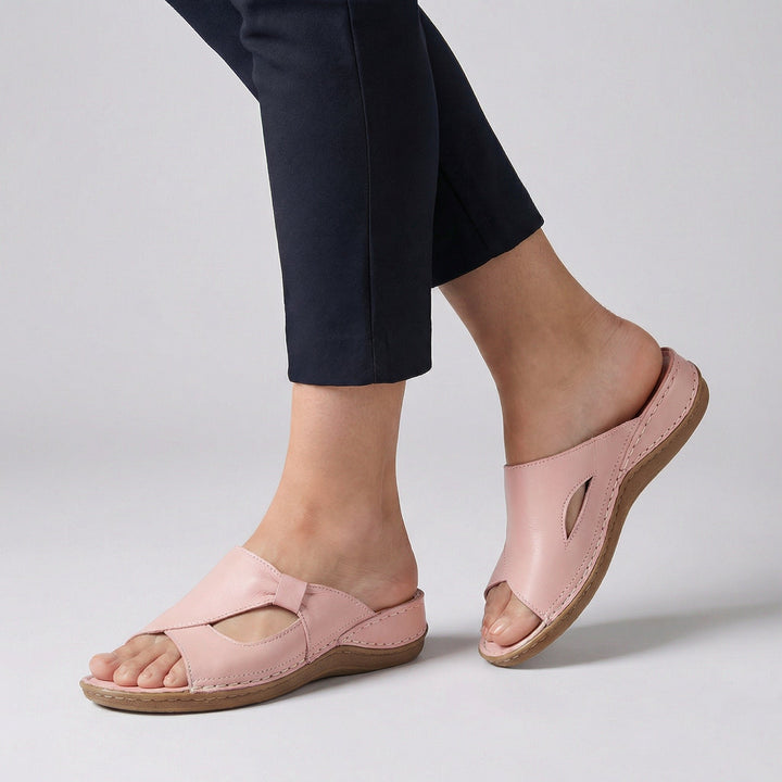 Orthopedic Slide Sandals Open-Toe Leather Comfort - Pink
