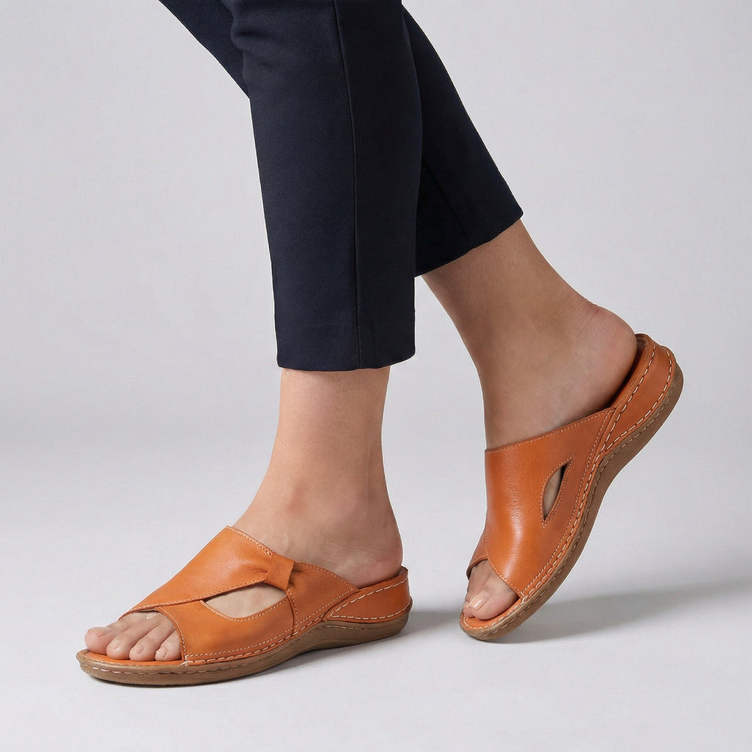 Orthopedic Slide Sandals Open-Toe Leather Comfort - Orange