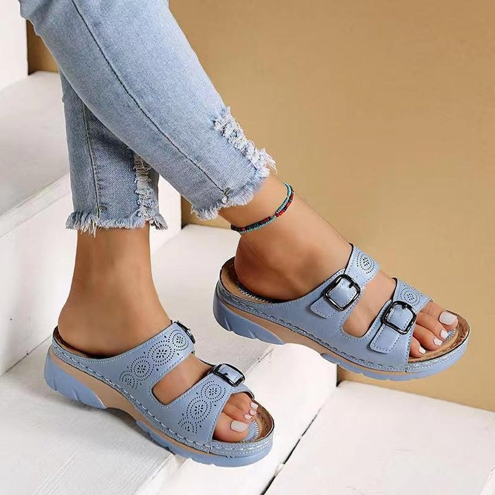 Orthopedic Slide Sandals Perforated Open Toe Comfort Fit - Light blue