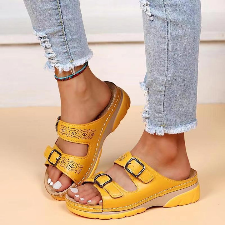 Orthopedic Slide Sandals Perforated Open Toe Comfort Fit - Yellow