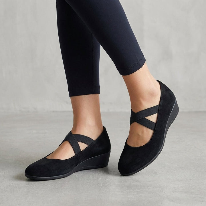 Orthopedic Wedge Flats Criss-Cross Straps Slip-On Women - Black
