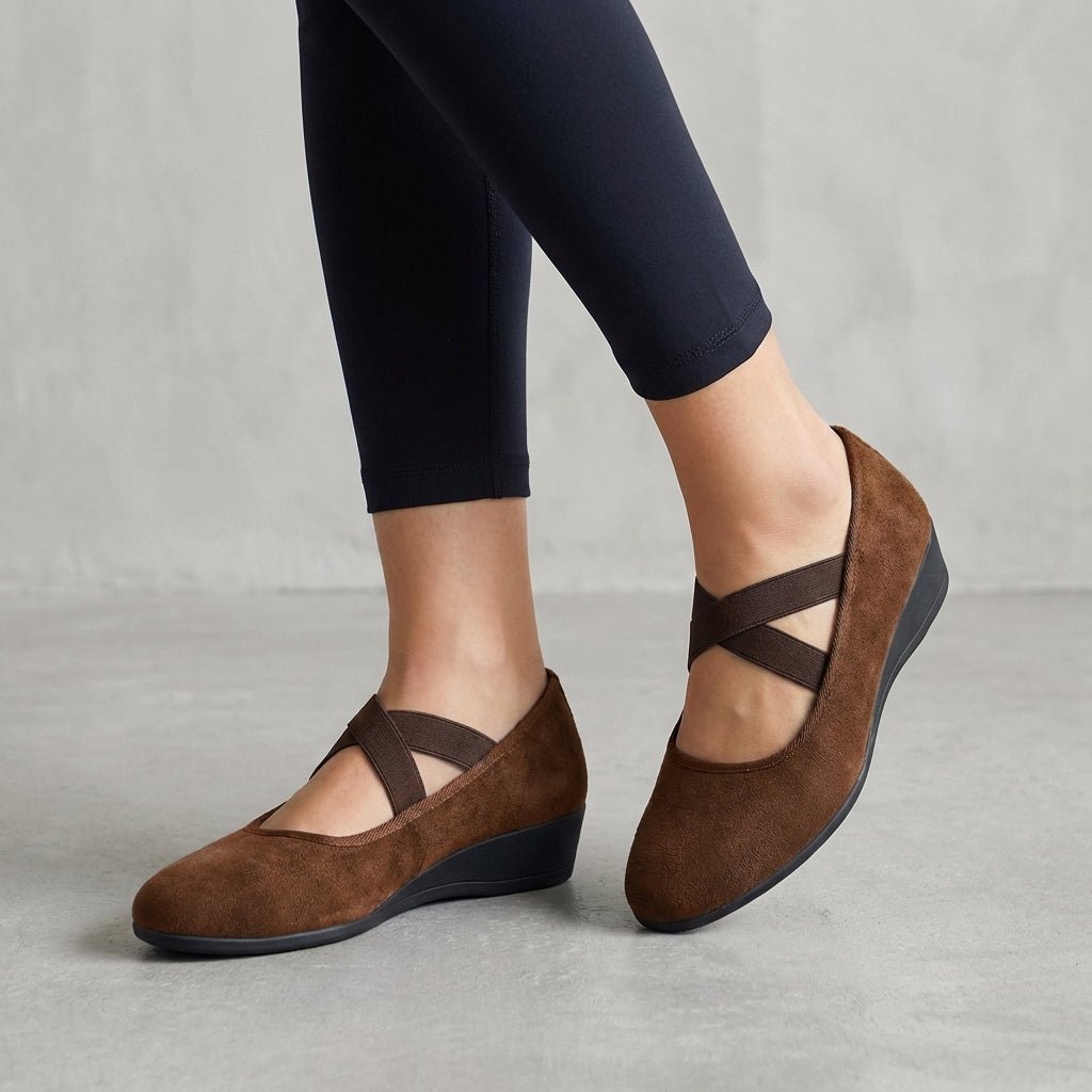 Orthopedic Wedge Flats Criss-Cross Straps Slip-On Women - Brown