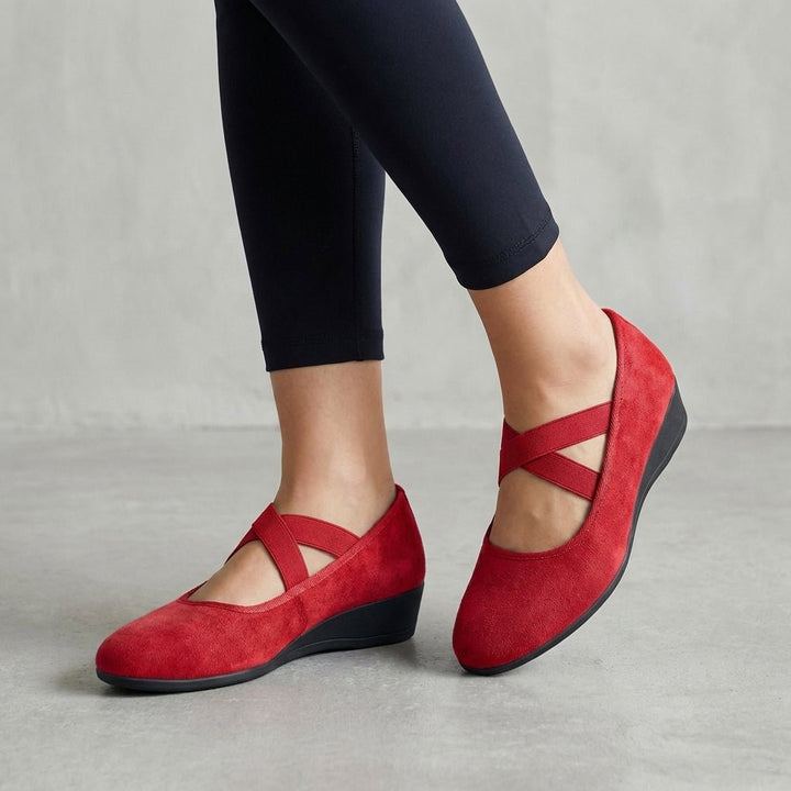 Orthopedic Wedge Flats Criss-Cross Straps Slip-On Women - Red