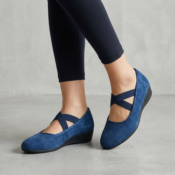 Orthopedic Wedge Flats Criss-Cross Straps Slip-On Women - Blue
