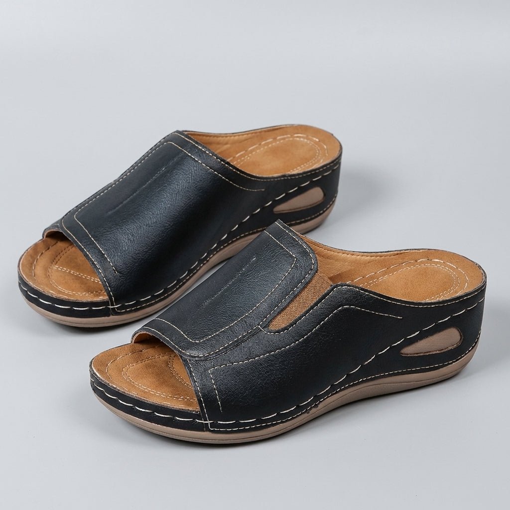 Orthopedic Wedge Sandals Slip-On Leather Open-Toe
