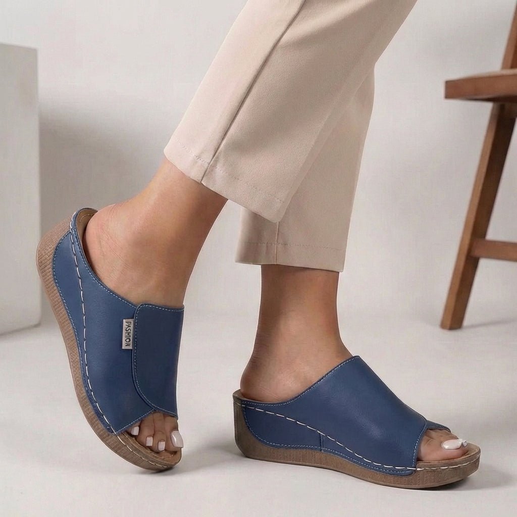 Orthopedic Wedge Slippers Open Toe Slip-On Black - Blue