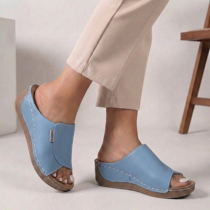 Orthopedic Wedge Slippers Open Toe Slip-On Black - Light Blue
