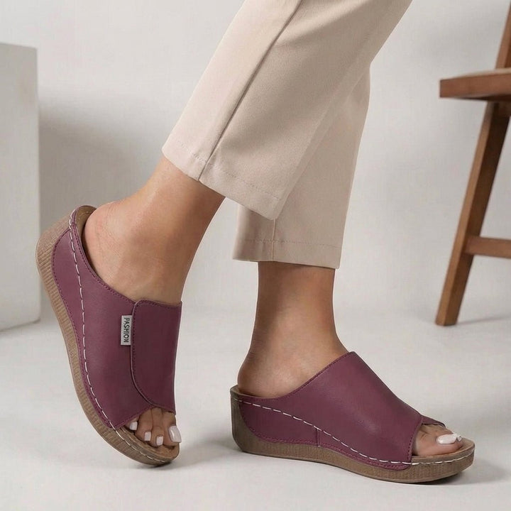 Orthopedic Wedge Slippers Open Toe Slip-On Black - Purple