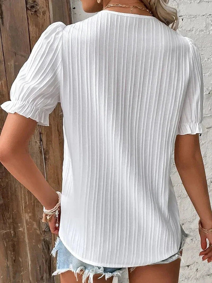 Plus Size Blouse Lace Trim V-Neck Short Sleeve Women