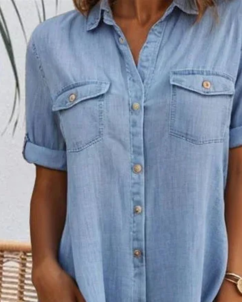Plus Size Denim Shirt Dress Button-Down Lightweight Casual