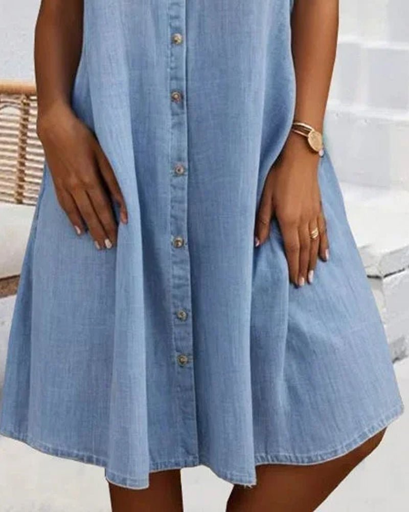 Plus Size Denim Shirt Dress Button-Down Lightweight Casual