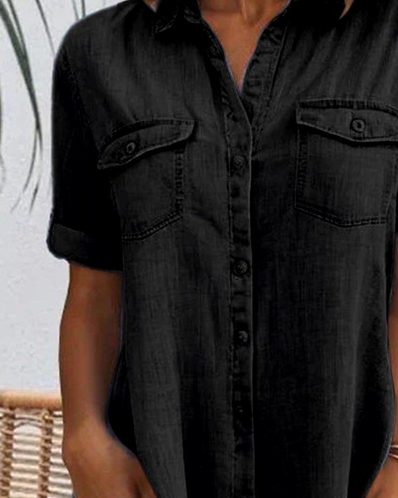 Plus Size Denim Shirt Dress Button-Down Lightweight Casual