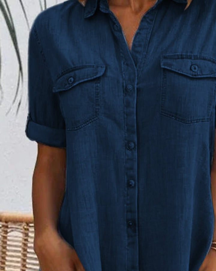 Plus Size Denim Shirt Dress Button-Down Lightweight Casual