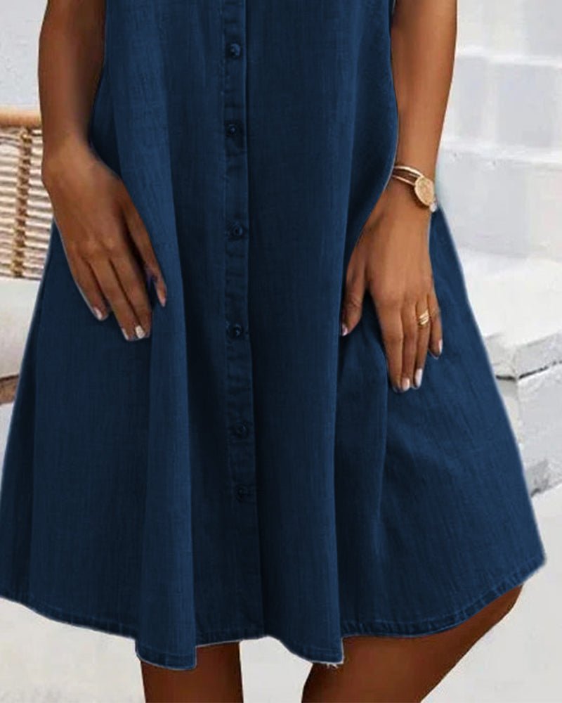 Plus Size Denim Shirt Dress Button-Down Lightweight Casual