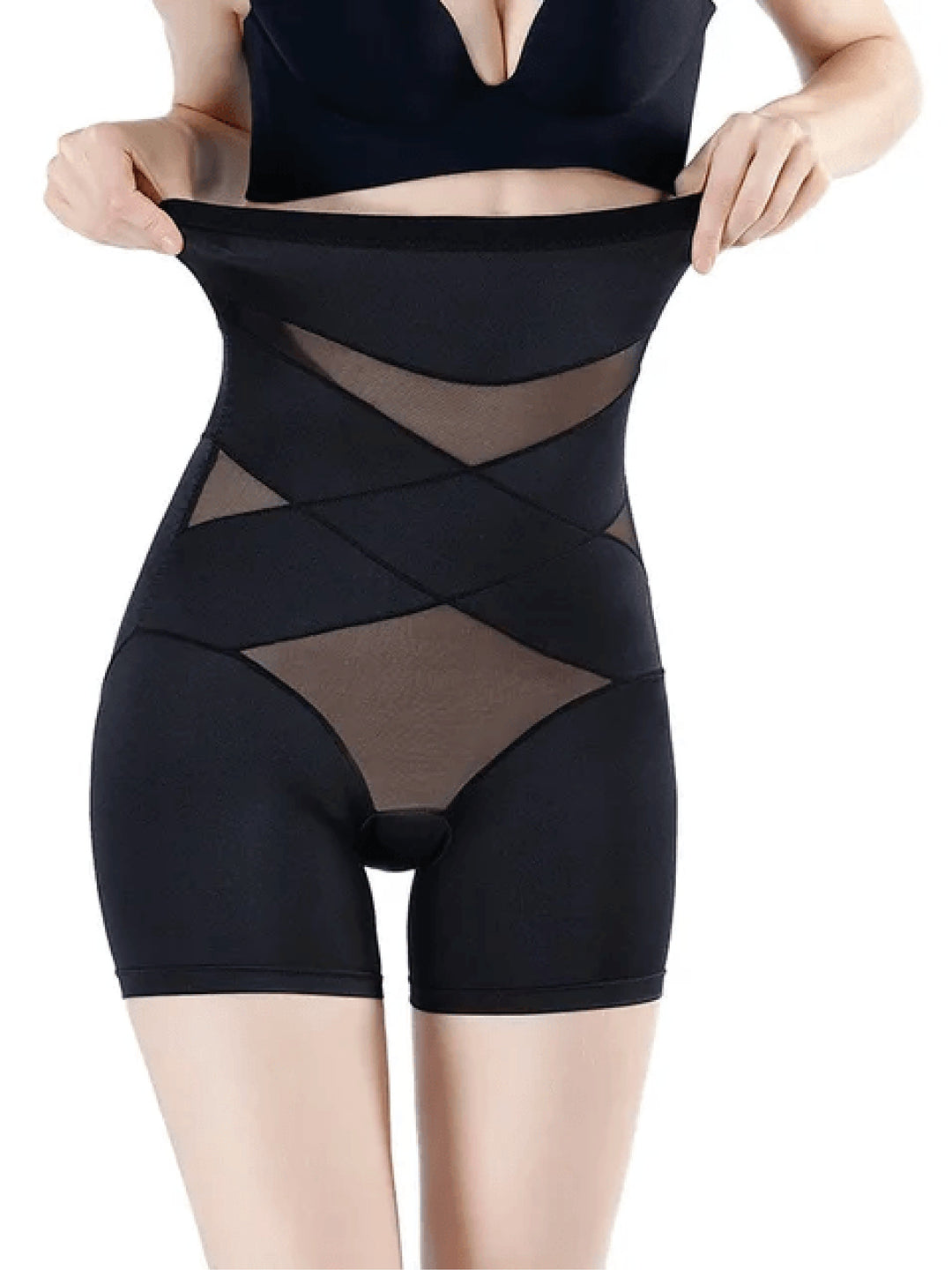 Plus Size Shapewear High Waist Mid Thigh Control Shorts - Black