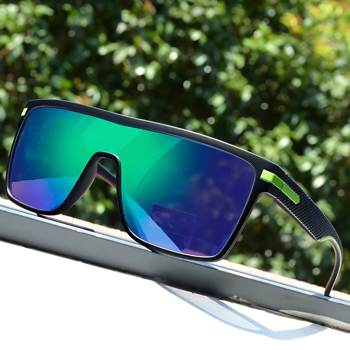 Polarised Sunglasses UV Protection Tempered Glass Lens - Green Mirror