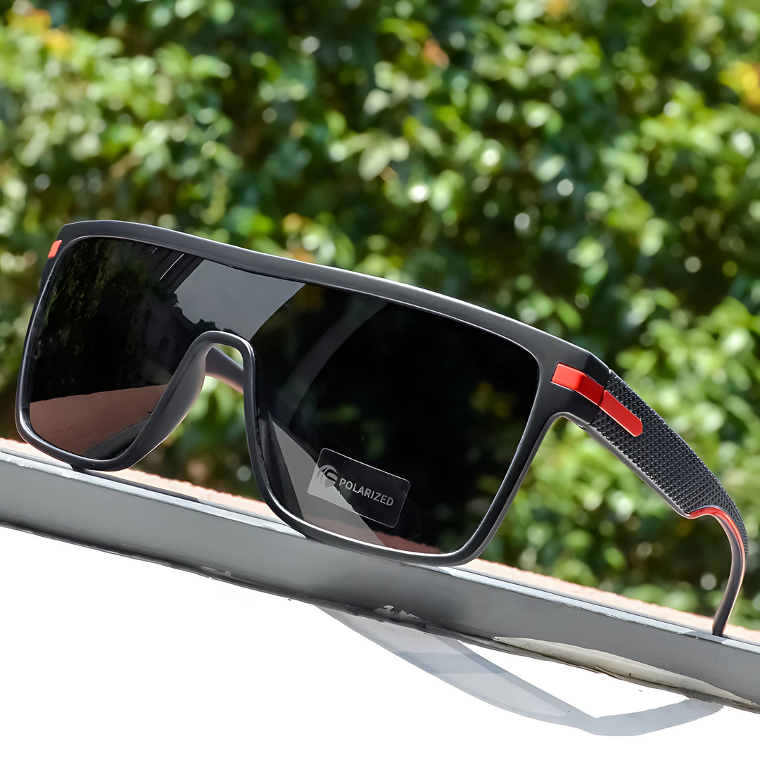 Polarised Sunglasses UV Protection Tempered Glass Lens - Black Red
