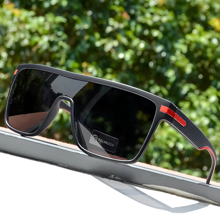 Polarised Sunglasses UV Protection Tempered Glass Lens - Black Red