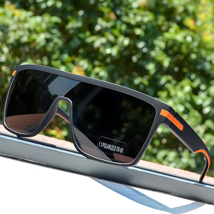 Polarised Sunglasses UV Protection Tempered Glass Lens - Black Orange