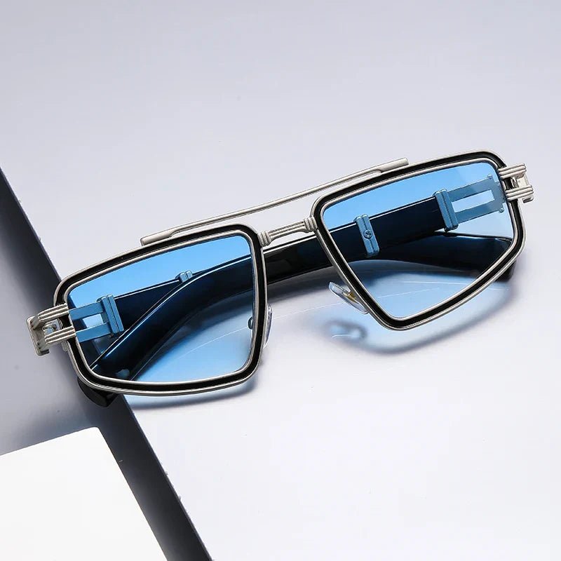 Sunglasses Angular Titanium Frame UV400 Double Bridge - Sol Sky Blue