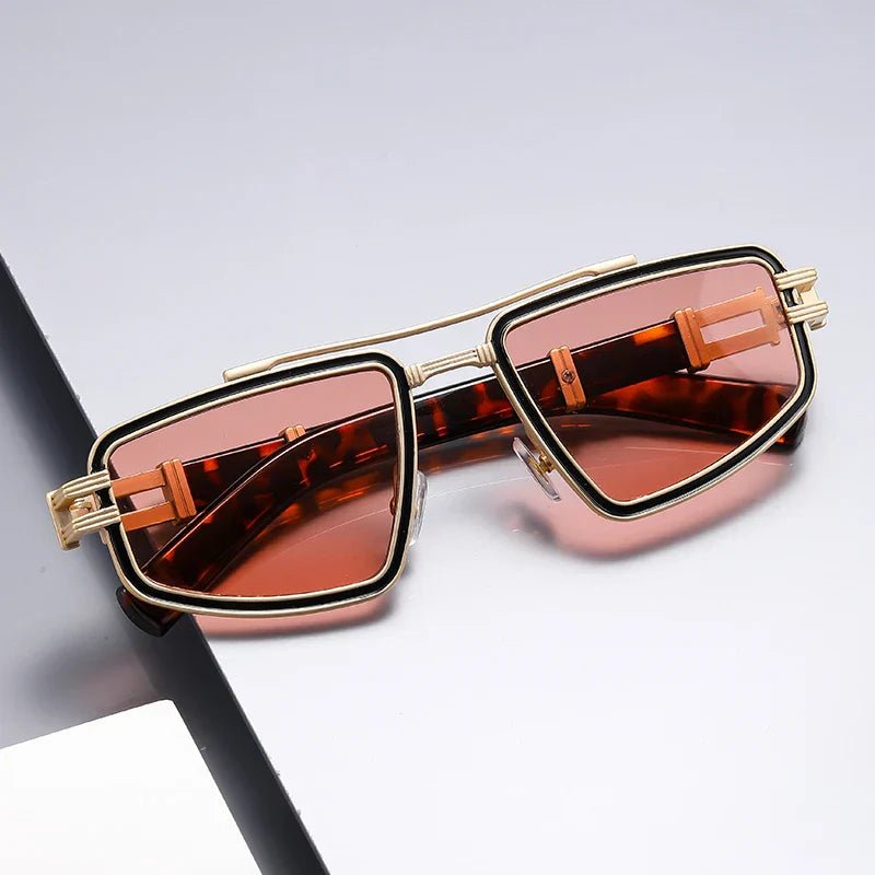 Sunglasses Angular Titanium Frame UV400 Double Bridge - Deep Amber