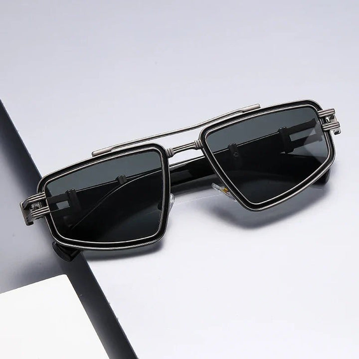 Sunglasses Angular Titanium Frame UV400 Double Bridge - Midnight Black