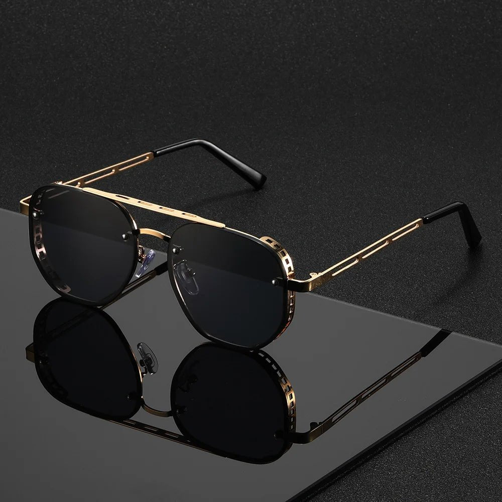Sunglasses Aviator Gold Frame Double-Beam UV Protection - Black