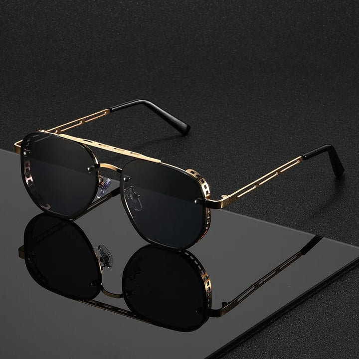 Sunglasses Aviator Gold Frame Double-Beam UV Protection - Black