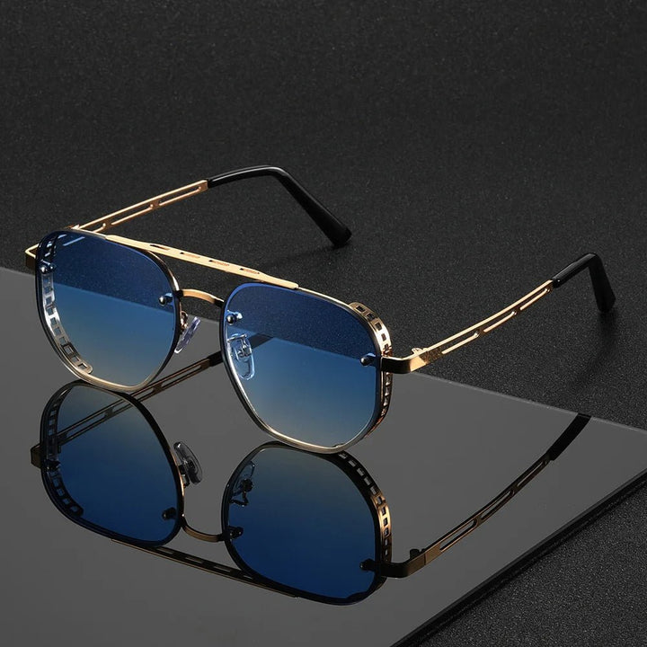 Sunglasses Aviator Gold Frame Double-Beam UV Protection - Blue