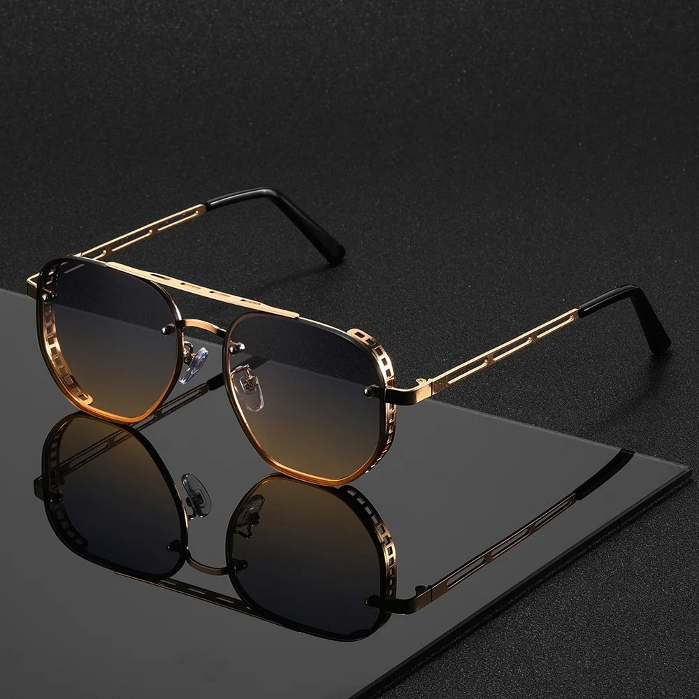 Sunglasses Aviator Gold Frame Double-Beam UV Protection - Brown