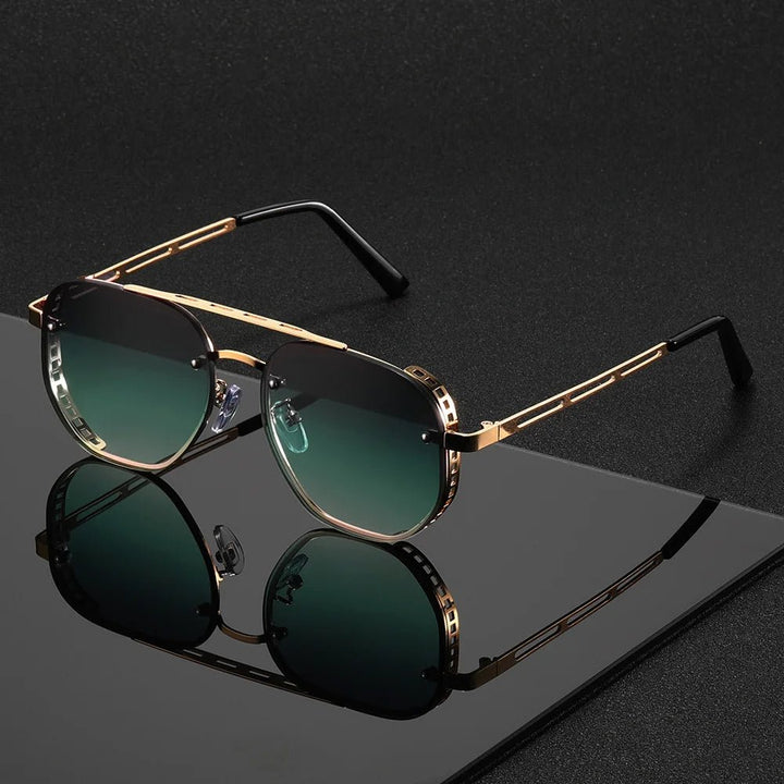 Sunglasses Aviator Gold Frame Double-Beam UV Protection - Green