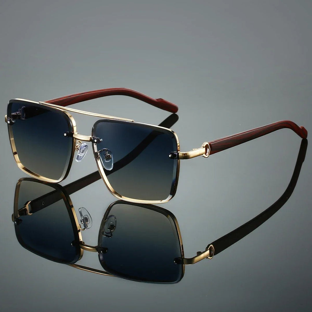 Sunglasses Aviator Style Gold Frame Wooden Temple Arms - Gold