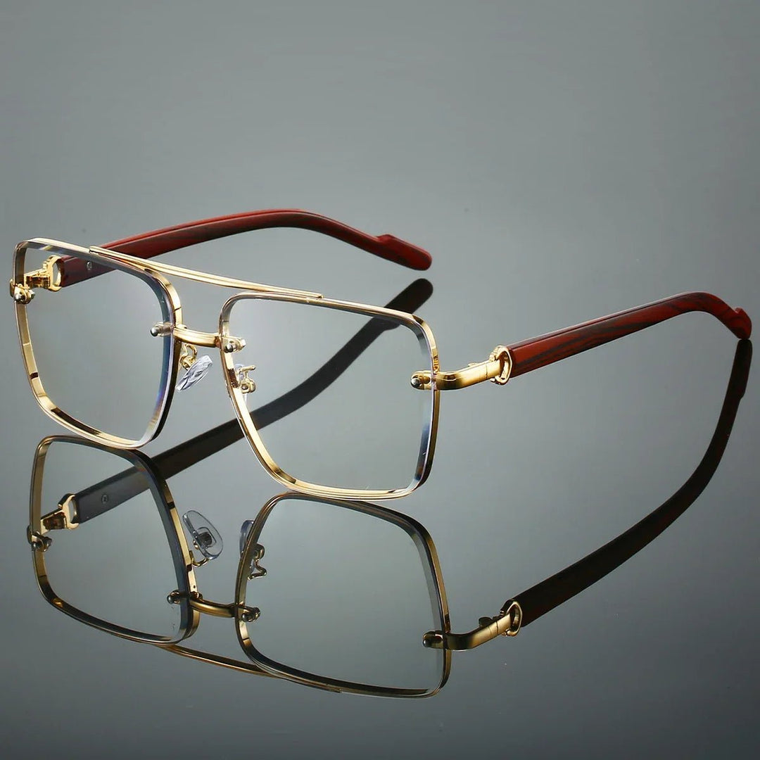 Sunglasses Aviator Style Gold Frame Wooden Temple Arms - White